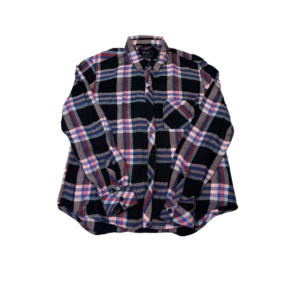 Rails Hunter Plaid Shirt Womens Medium Black Melon Aqua Metallic Rayon‎ Flannel